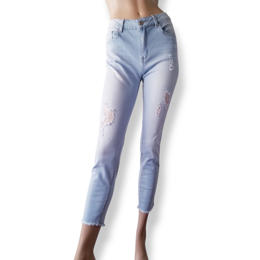 K's More Light Blue Distressed Skinny Frayed Hem Denim Jeans Size 13